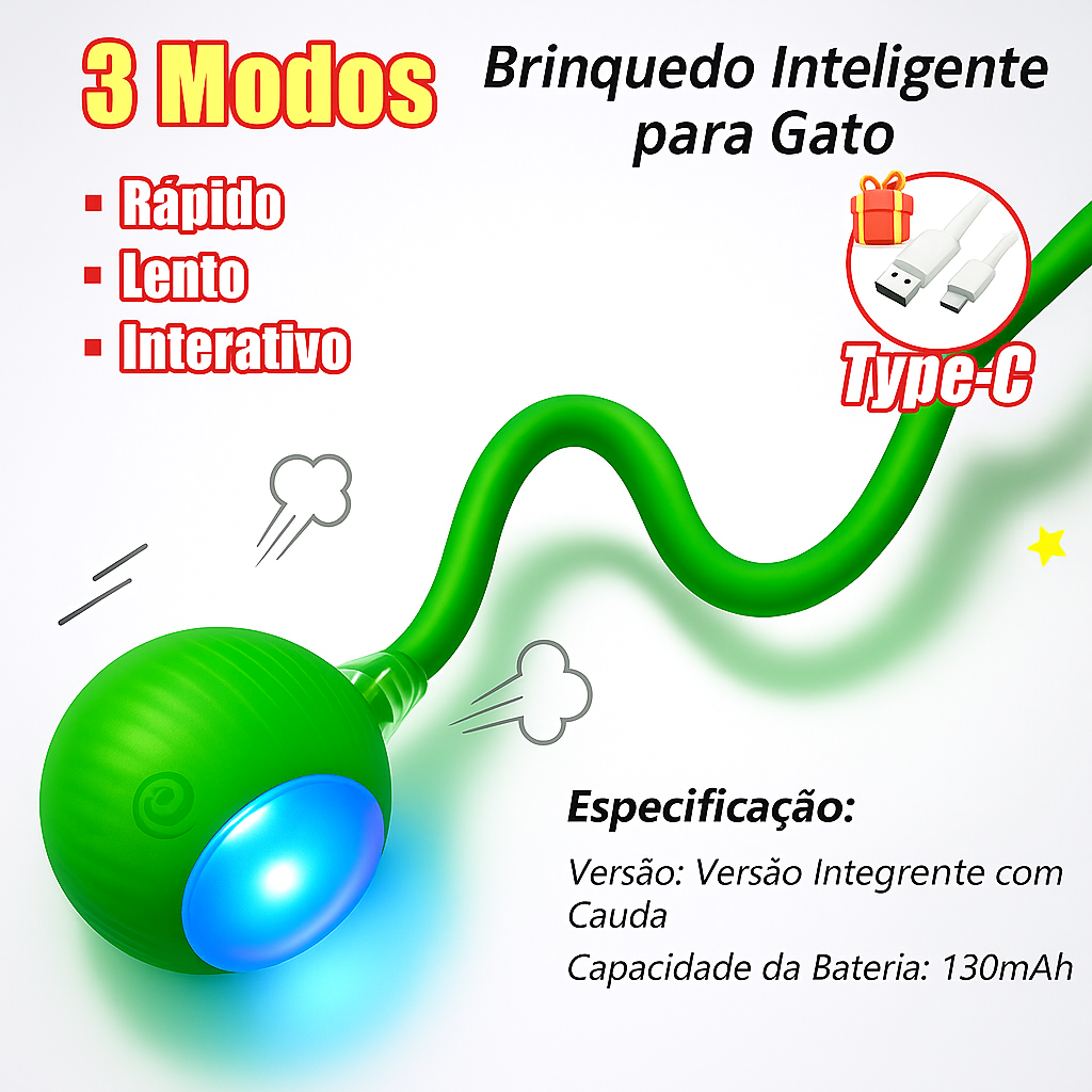 Brinquedo Interativo para Gato com Bola Rolante e Cauda