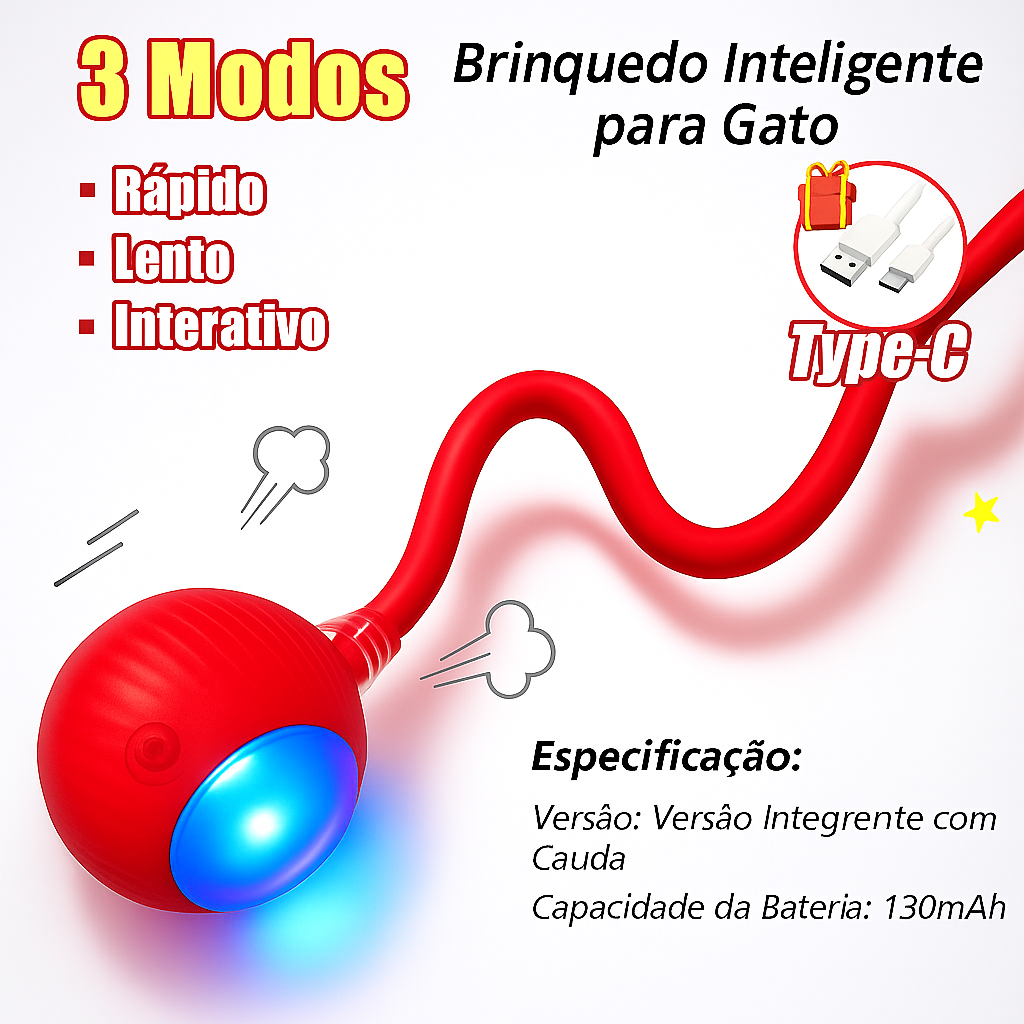 Brinquedo Interativo para Gato com Bola Rolante e Cauda